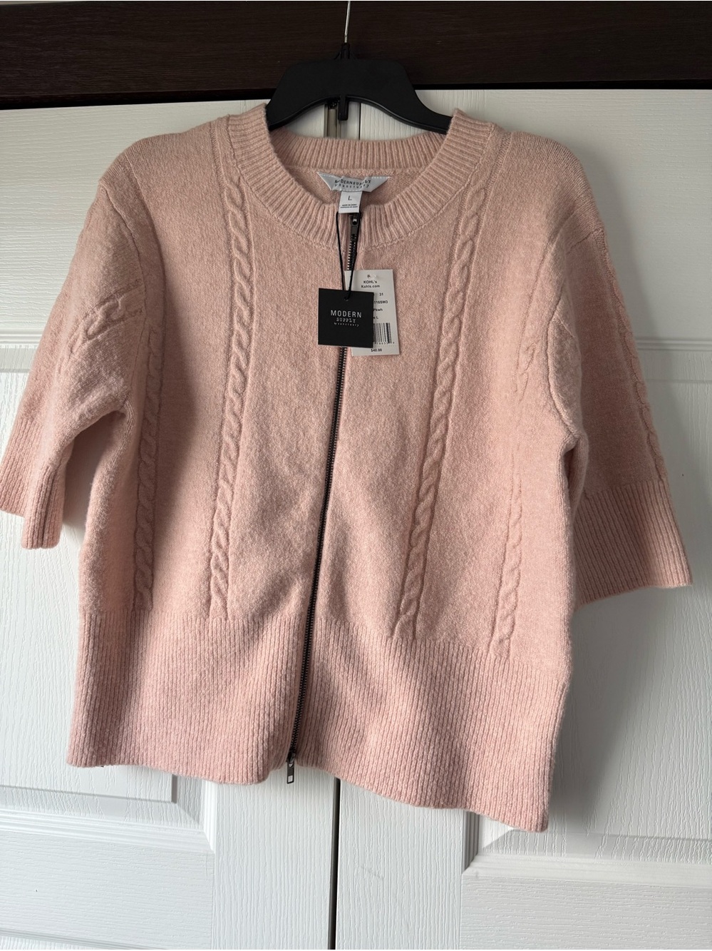 NWT Modern Supply (by Sanctuary) Womens Pink Short Sleeve Zipper Sweater Size LG